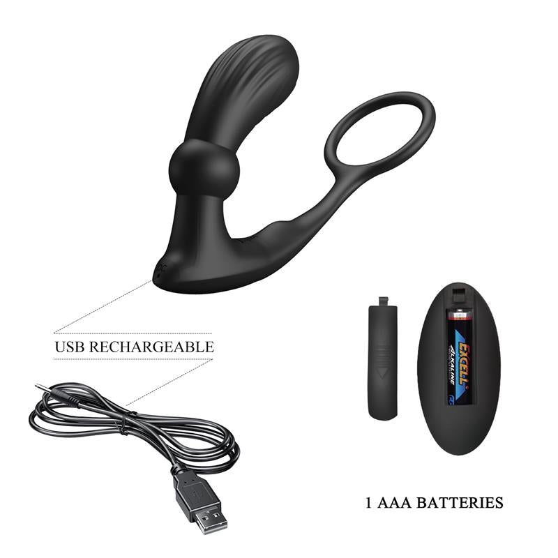 Warren Plug Anal y Anillo para el Pene con Vibracion y Pulsacion a Control Remoto