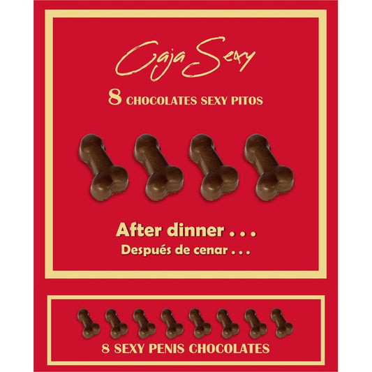 Caja Roja Sexy Forma de Pene Chocolate Negro 8 unidades