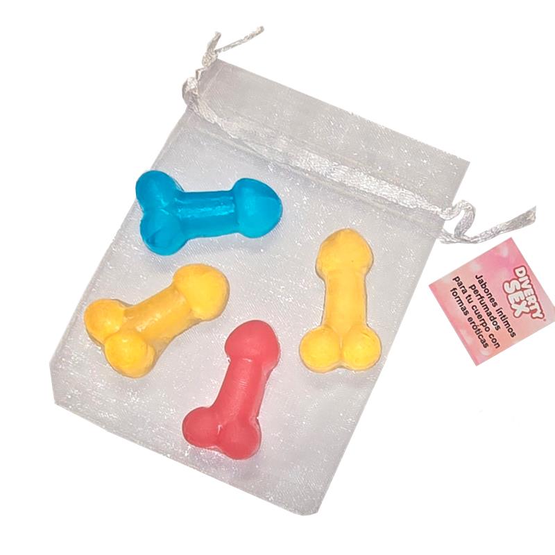 Set de 4 Mini Jabones Forma de Pene de Colores