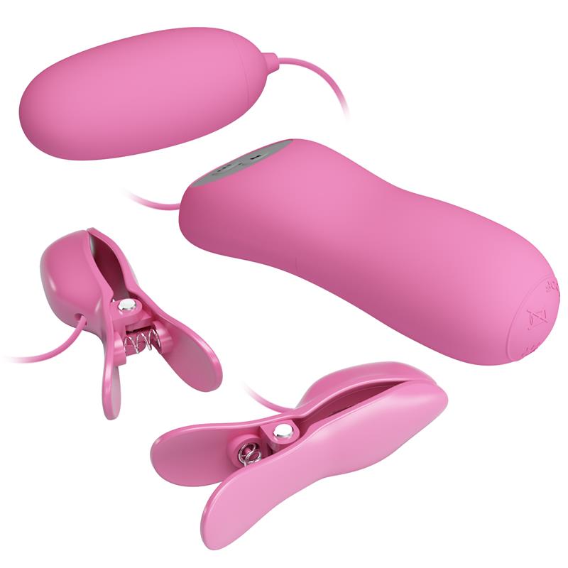 Pinzas para Pezones y Huevo Vibrador con Electro shock