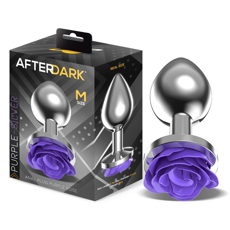 Plug Anal de Metal con Rosa Purpura en la Base Talla M