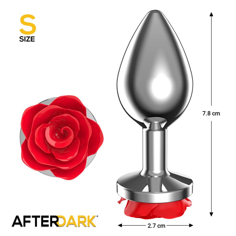 Plug Anal de Metal con Rosa Roja en la Base Talla S