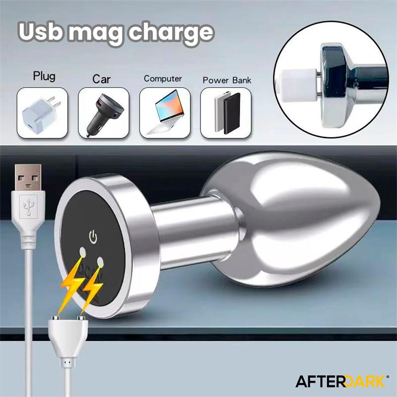 Dimpor Plug Anal Cromado con Vibracion USB Magnetico Talla S