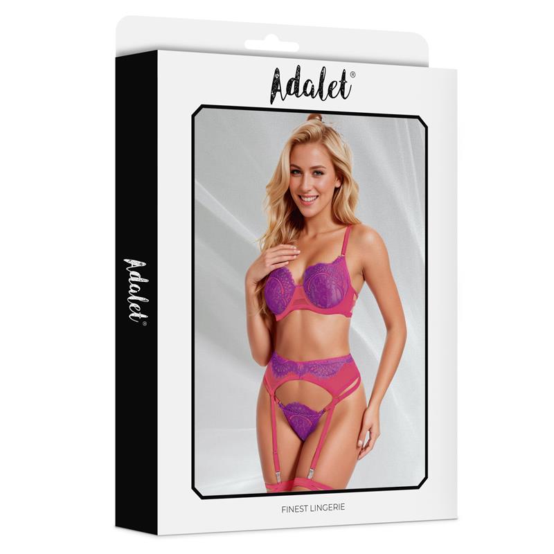 Stella Set Sujetador Tanga Liguero y Liga Purpura y Rosa