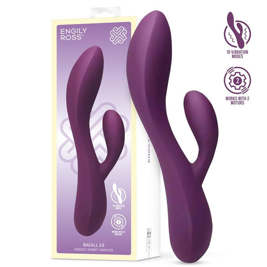 Bacall 30 Vibrador Silicona Liquida Inyectada Doble Motor USB Purpura