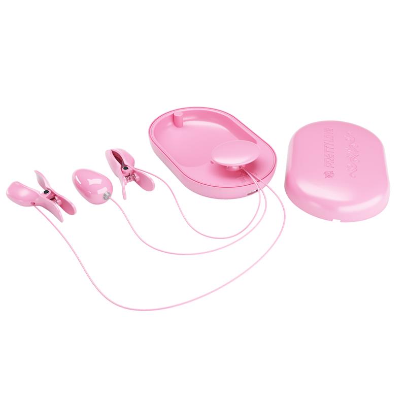 Surprise Box Huevo Vibrador y Pinzas para Pezones con Electro Estimulacion Rosa